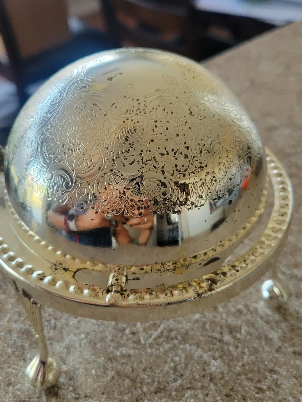 Silver Plated Dome Butter Warmer with Ornate Etching